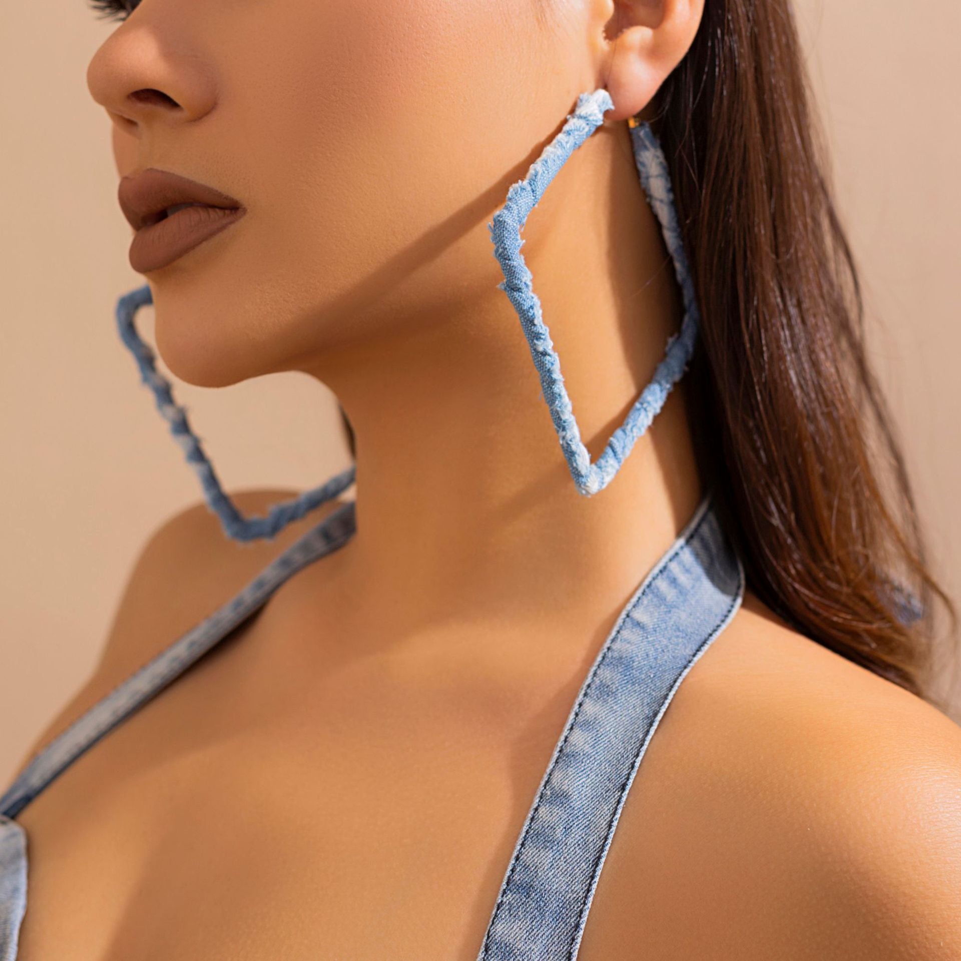 Wholesale Sweet and Cool Geometric Ring Denim Earrings