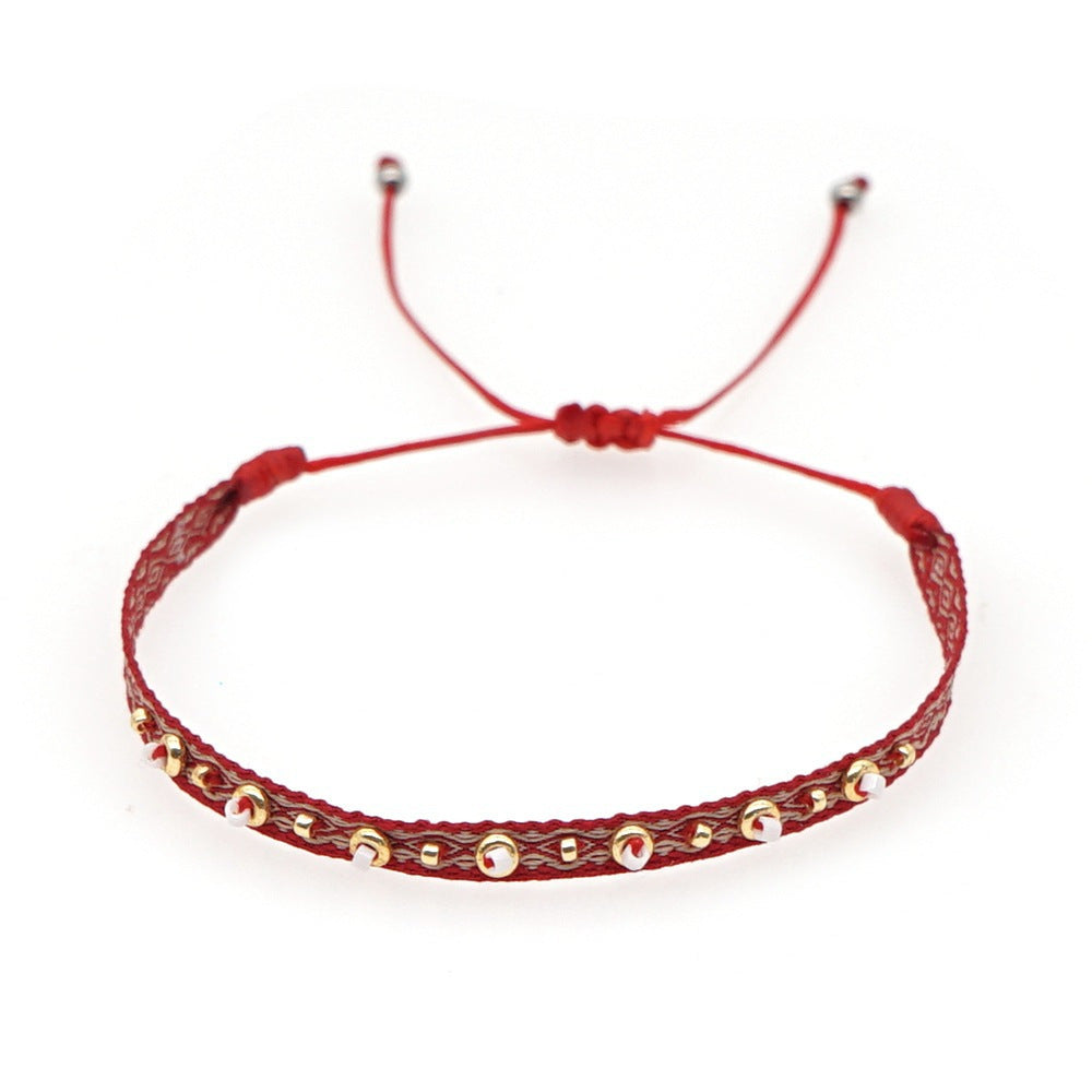 Wholesale Hand-woven Stacked Bracelet Women' s Colombian Ribbon Woven Beaded Rice Beads Hand Rope