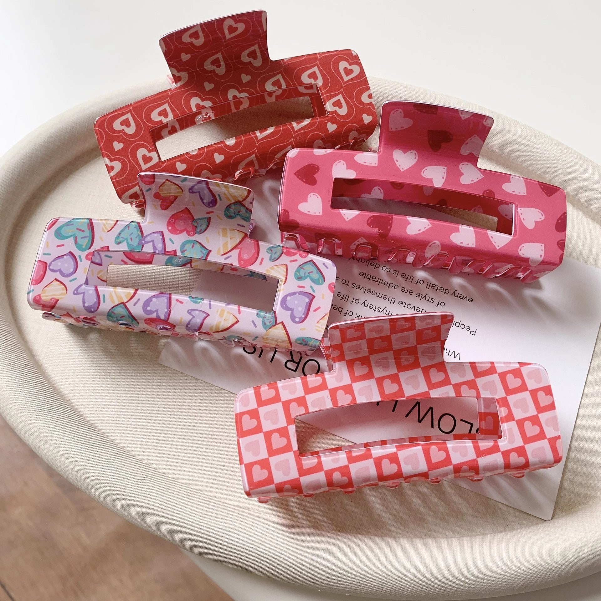 Wholesale Acrylic Valentine's Day Large Rectangular Cupid Rose Shark Clip Hair Accessories