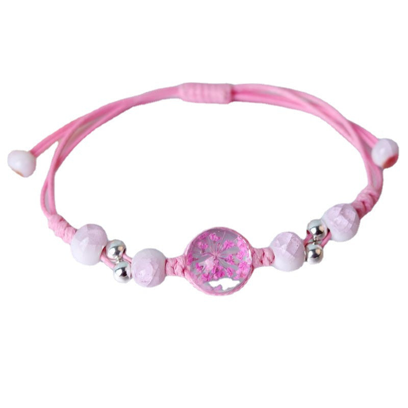 Flores secas para aliento al por mayor tira pulsera de bola de vidrio ajustable