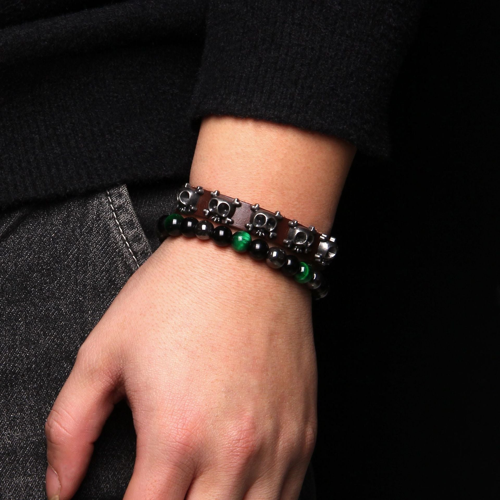 Wholesale Natural Stone Tiger Eye Beads Rivet Set Bracelet