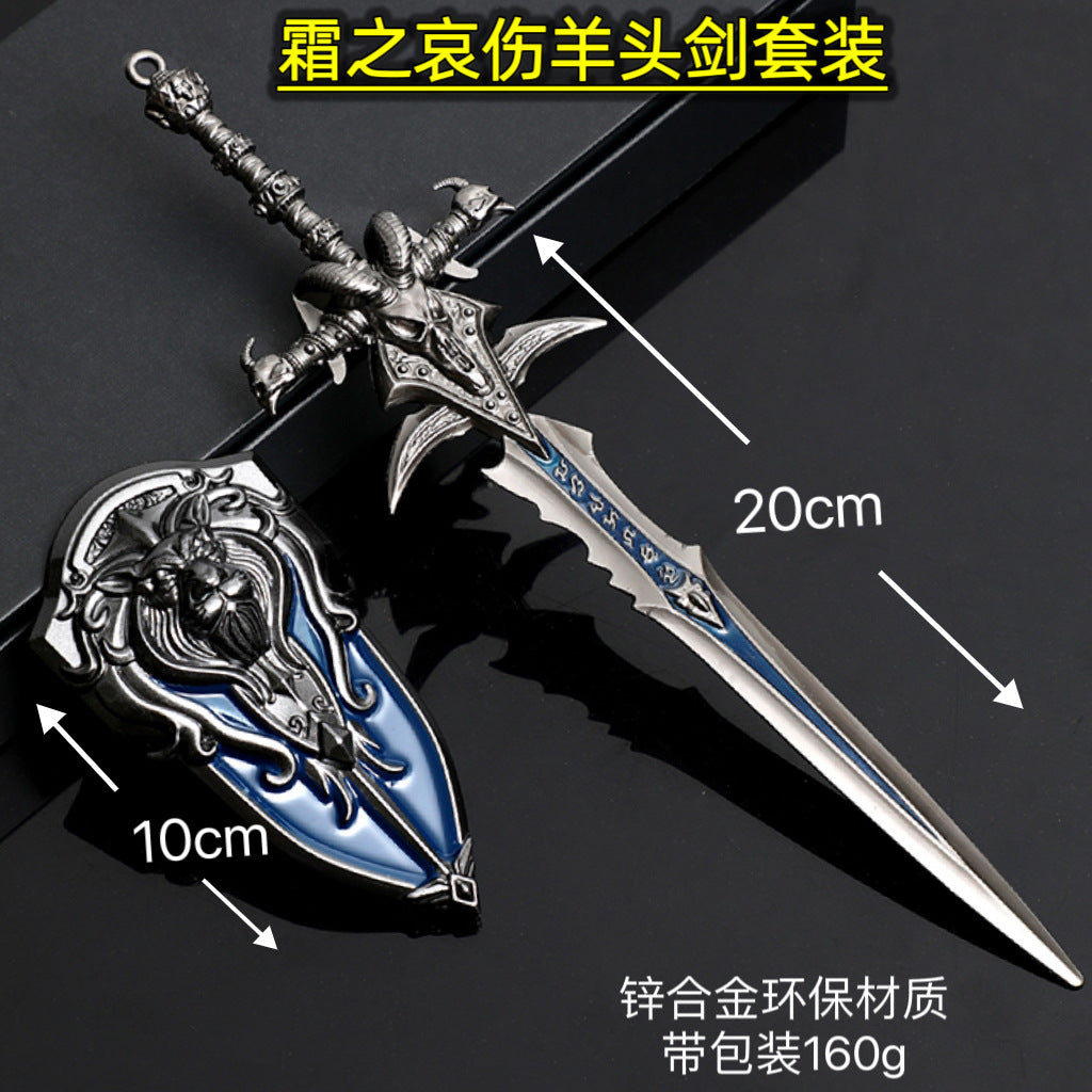 Wholesale Warcraft game weapon model Lich King Frostmourne Metal Sheep Head Sword Hand-made Ornaments Without box
