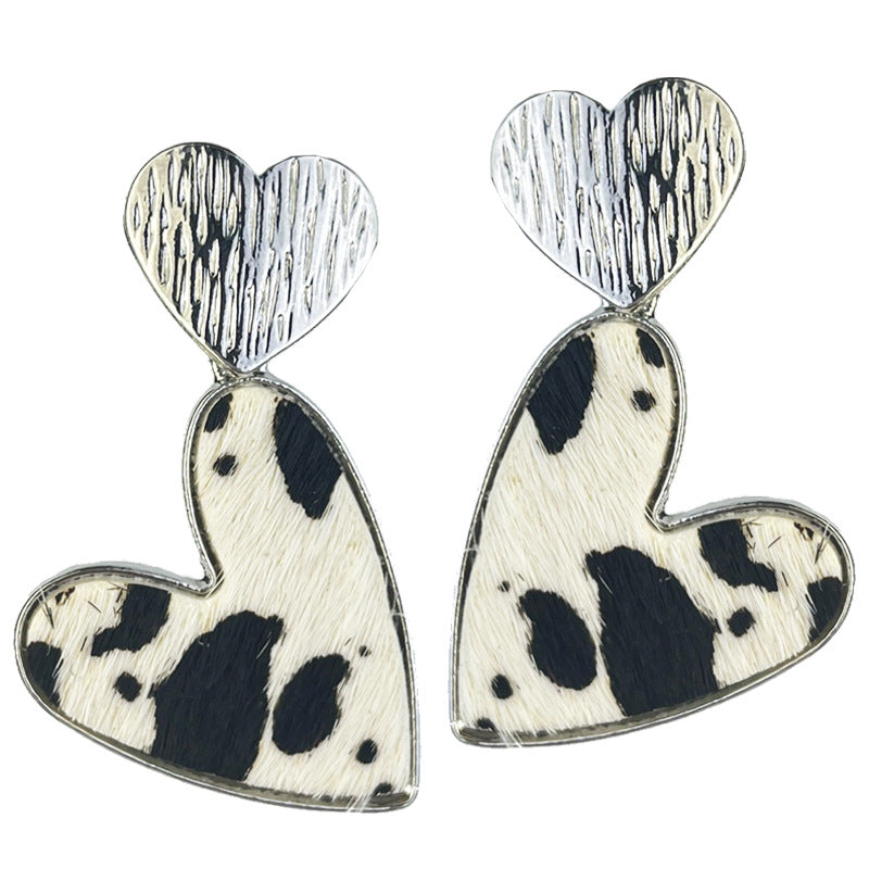 Wholesale 2Pairs/pack Double Love Fashion Western Cow Leopard Leather Earrings
