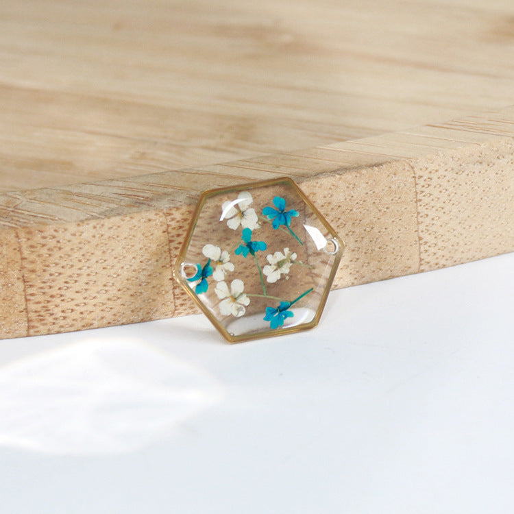 Wholesale New Hexagonal Dried Flower Bracelet Gold Silver Color Small Flower Forget-Me-Not Dried Flower Stainless Steel Chain