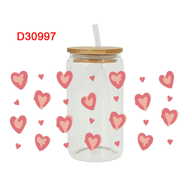 Wholesale Pink Hearts  16oz Cup UV DTF Wraps