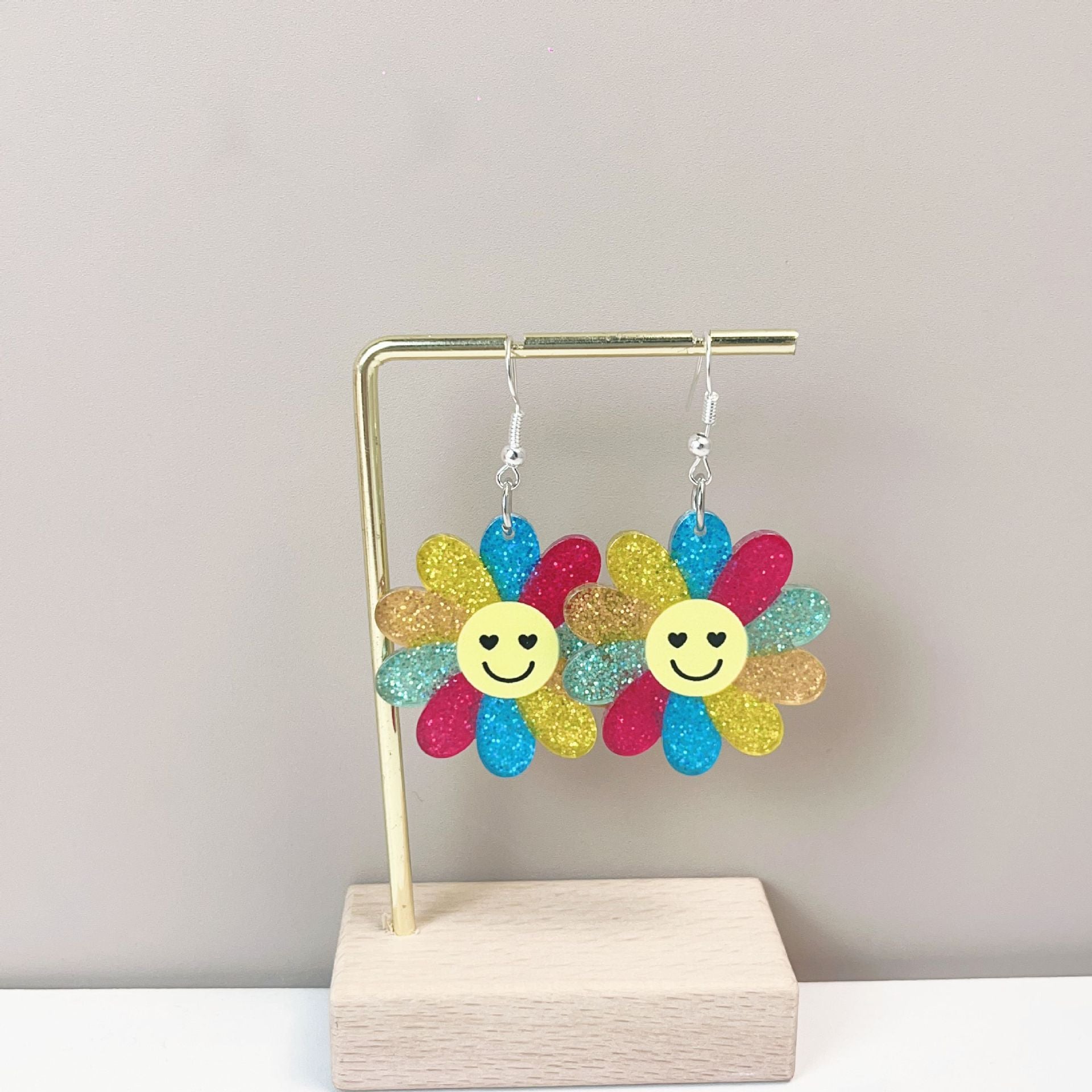 Wholesale Independence Day Flag Red Blue Sunflower Love Earrings