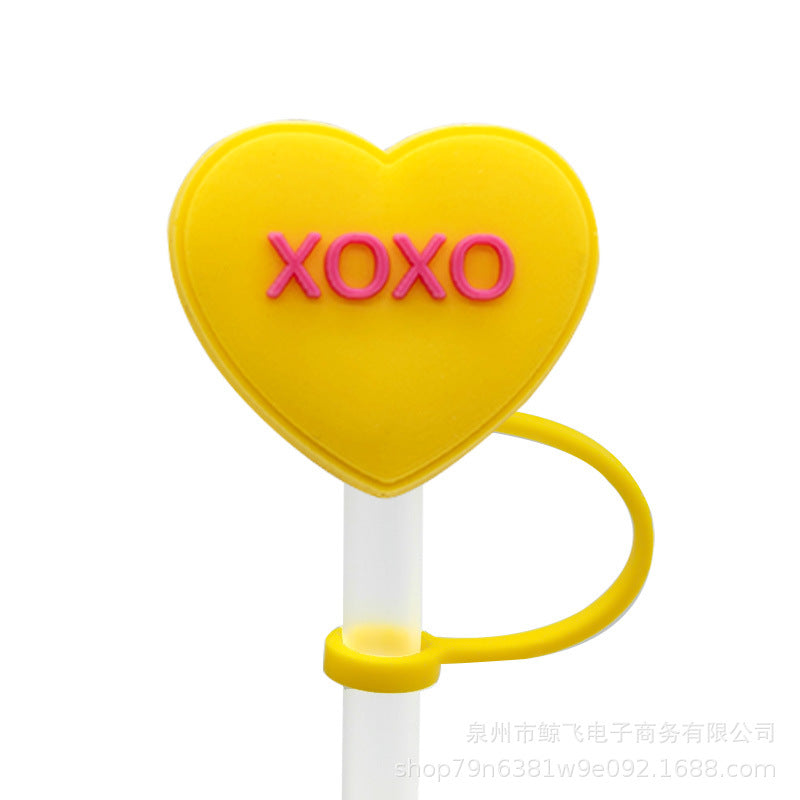 Wholesale Valentine's Day Love Silicone Straw Cap Cute Sweetheart Cartoon Straw Decorative Lid Straw Plug Straw Sleeve Straw Holder
