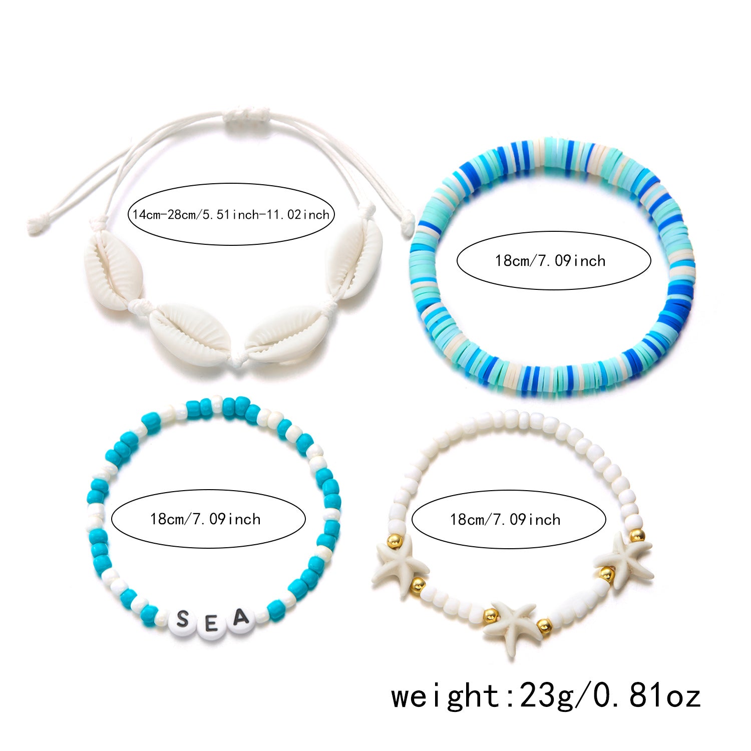 Wholesale Bohemian style conch, starfish, turtle rice bead bracelet set