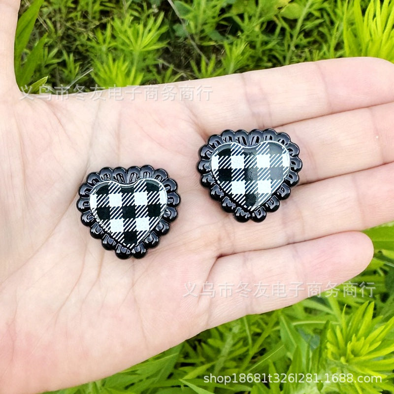 Wholesale 10pcs/pack Painted grid heart-shaped Acrylic Beads