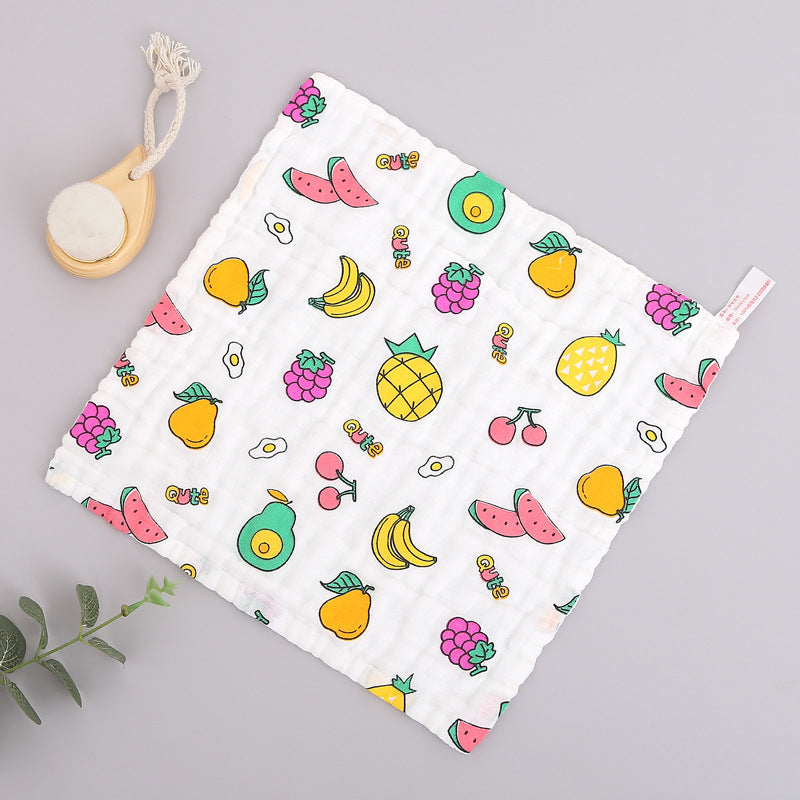 Wholesale Cotton Square Towel Six-Layer Spit Towel High Density Children's Cotton Small Towel Pleated Printed Handkerchief Gauze Wipe Towel