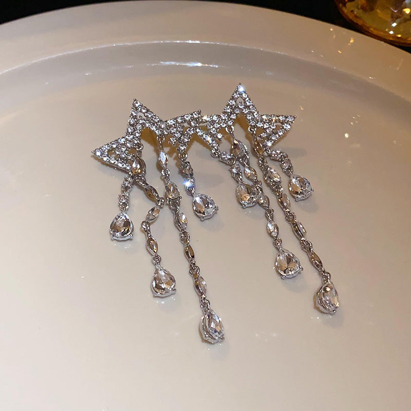 Wholesale Diamond Butterfly Flower Five Pointed Star Tassel Alloy Earrings