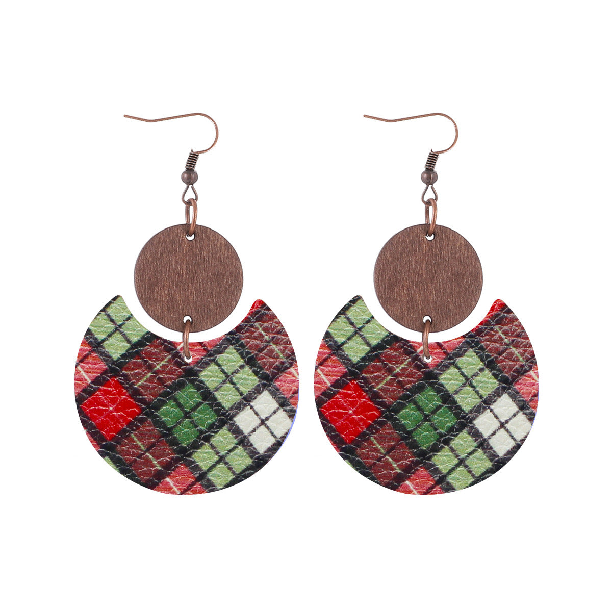 Wholesale Crescent Shaped Leather Plaid Braid Pattern Colorful Earrings