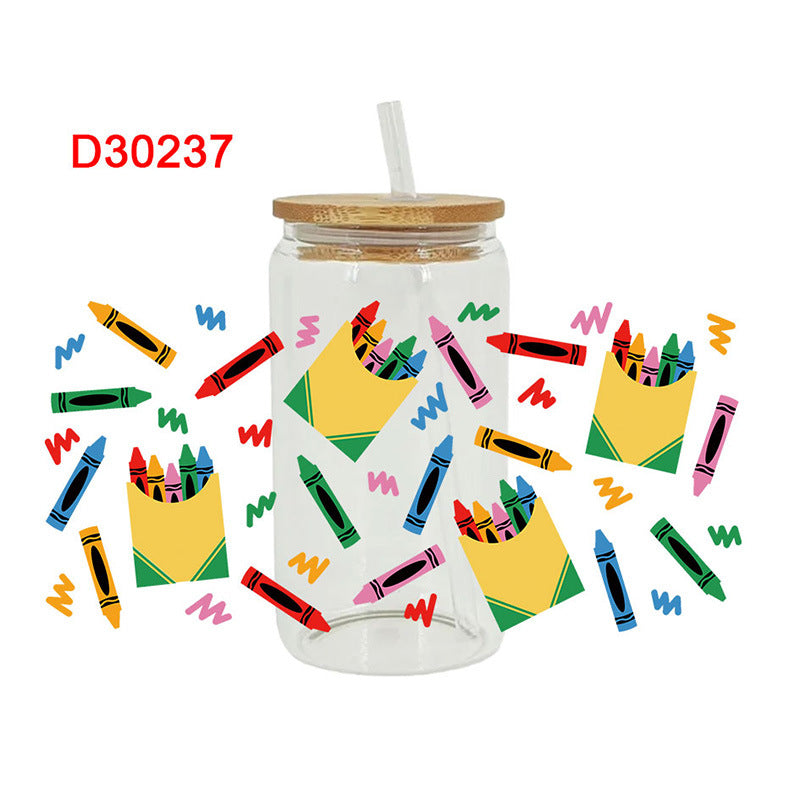 Wholesale Colorful Teacher's Day Stationery School Bus Series 16oz Cup UV DTF Wraps