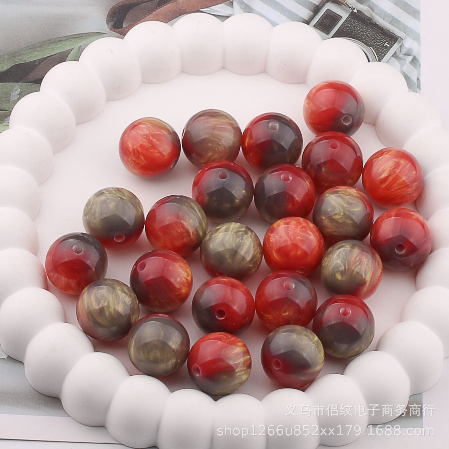 Wholesale 20PCS Pearlescent Moiré Color Gradient Straight Hole Resin Balls