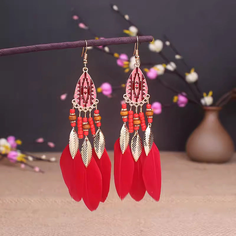 Wholesale Ethnic style super fairy high-end feather earrings