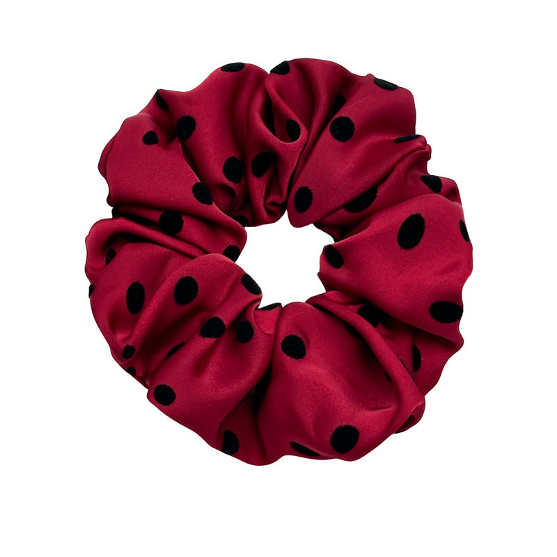 Wholesale Satin polka dot pleated fabric Hair Scrunchies
