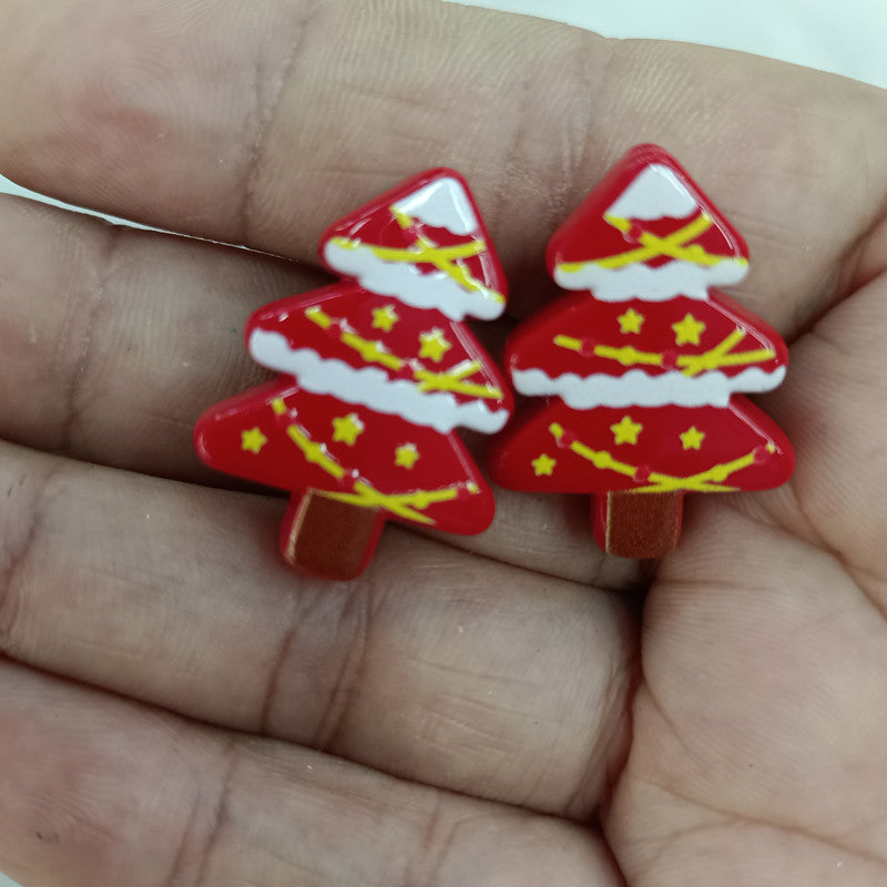 Wholesale 200pcs 20*26mm Color Printed Pine Christmas Tree DIY Handmade Loose Beads