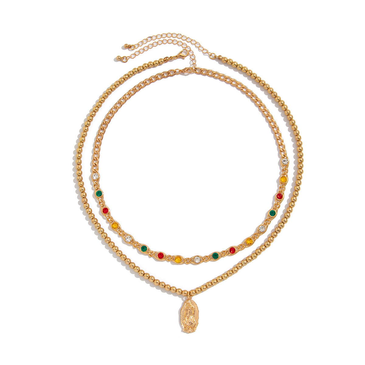 Wholesale Men's round bead layered oval portrait necklace