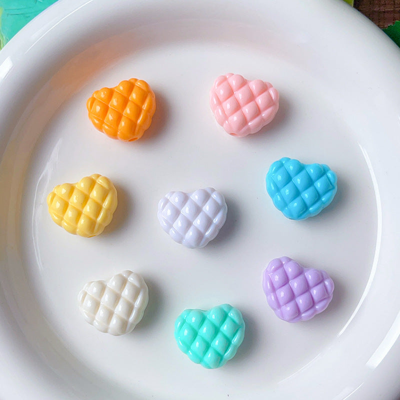 Wholesale 5pcs/pack  Checkered heart-shaped dopamine heart-shaped beads Acrylic Beads