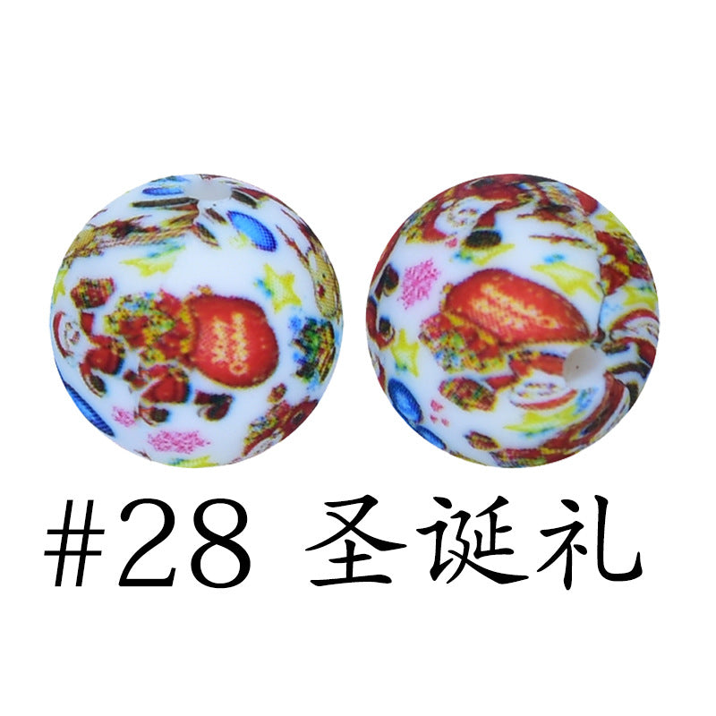 Wholesale 50pcs 16mm Print Silicone Beads Colorful Silicone Water Transfer Beads