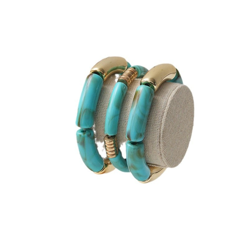 Wholesale Acrylic curved tube bracelet personalized bracelet curved bamboo tube multi-color retro marble bracelet