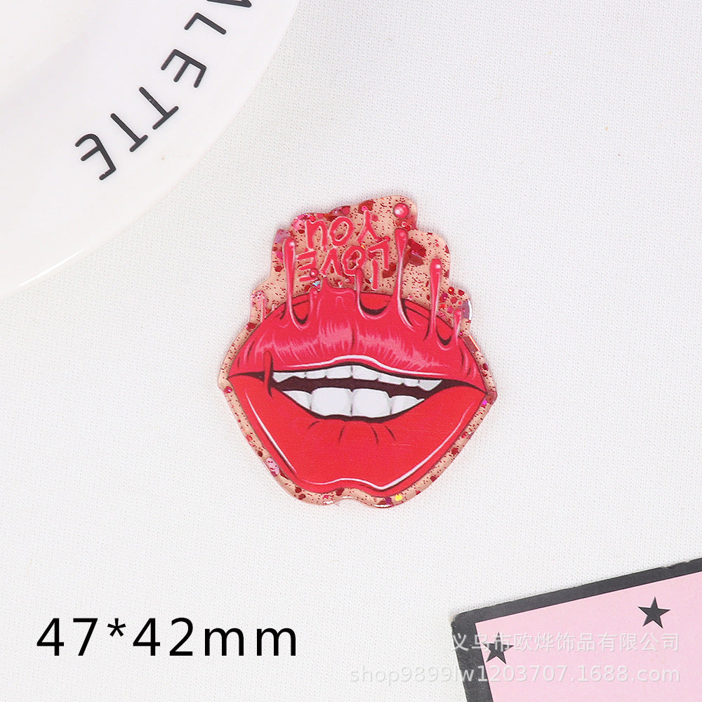 Wholesale 10pcs Cartoon Lips Letters Acrylic DIY Patches