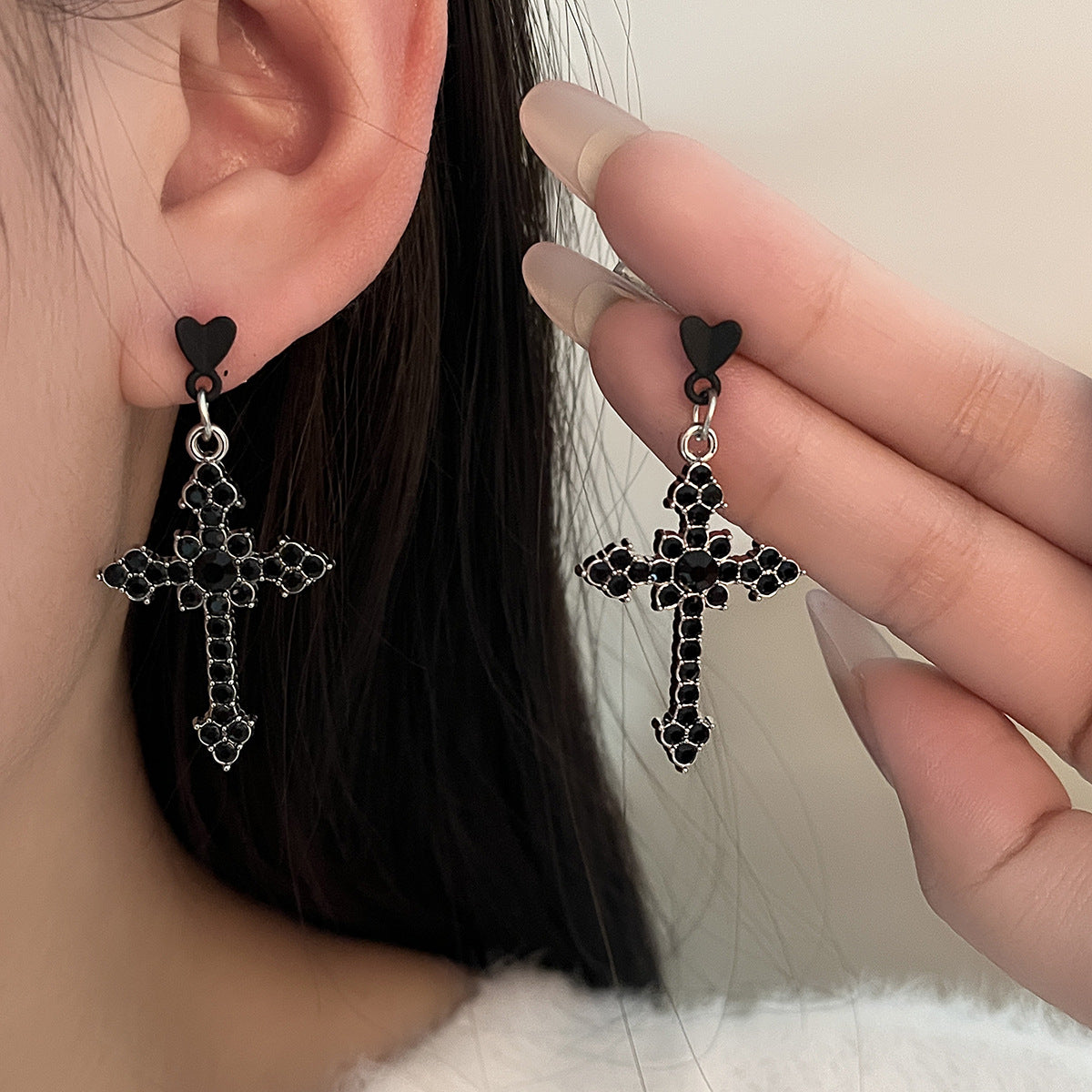 Wholesale Dark cyberpunk human face pearl cross diamond butterfly earrings
