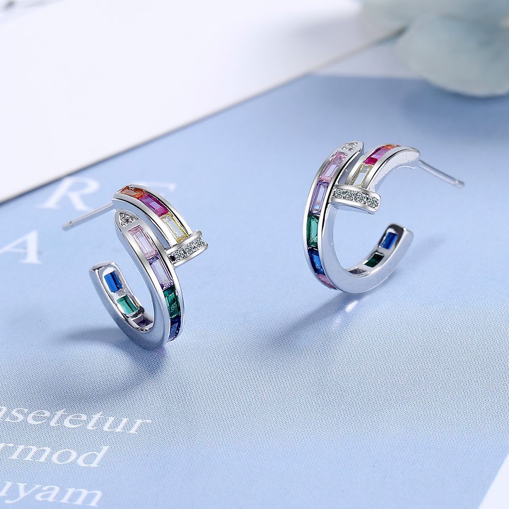 Wholesale Colored Diamond Rainbow Copper Earrings