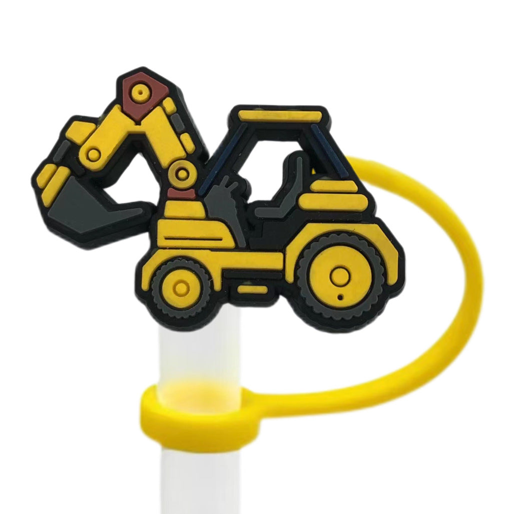 Wholesale 10pcs Cartoon Yellow Dustproof and Spillproof Children's Truck Excavator Straw Cover
