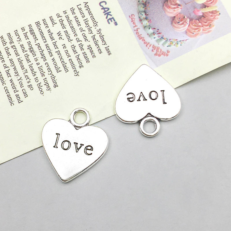 Wholesale 1 Antique Silver Alloy Simulation Heart-shaped English Letter DIY Pendant
