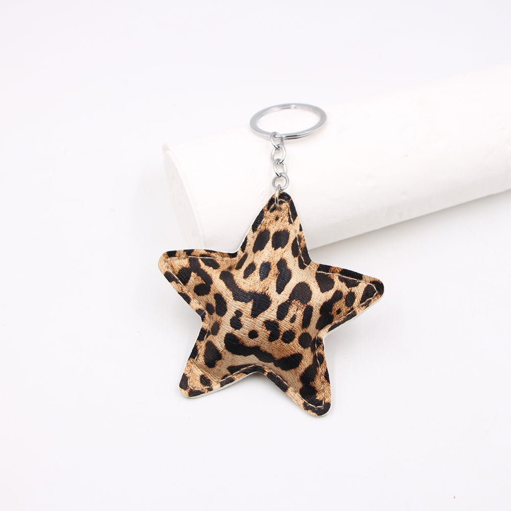 Wholesale Leopard Print Star Luggage Charm Keychain Champagne Gold Artificial Leather Chic Bag Charm For Boutique Resale
