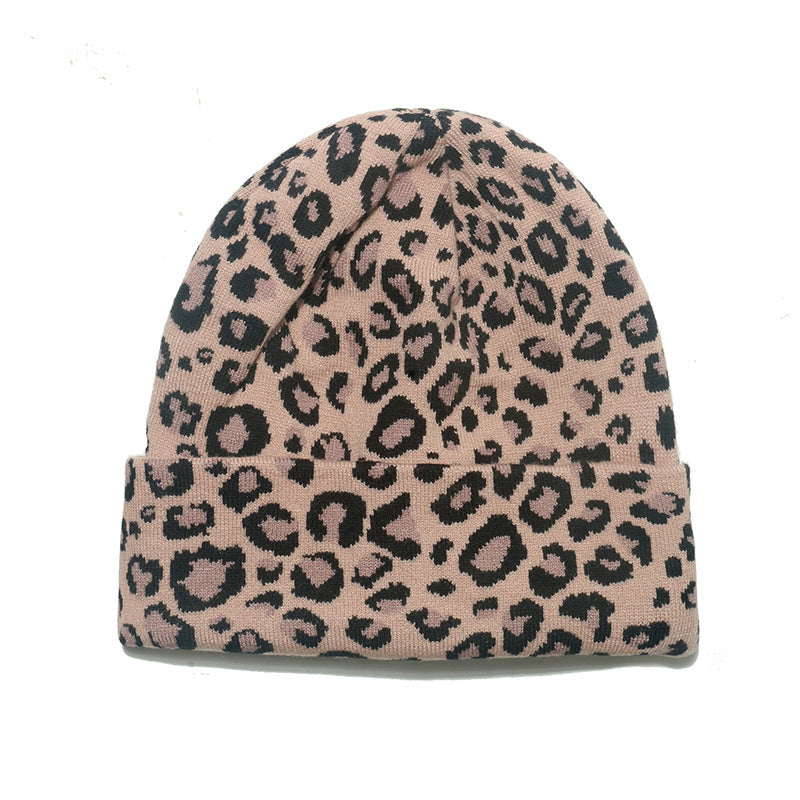 Wholesale Autumn and Winter Cycling Ear Hats Leopard Knitted Acrylic Beanie