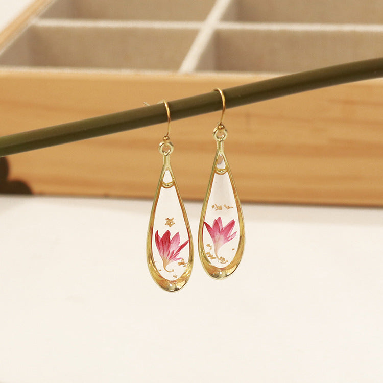 Wholesale 6pcs/pack fashion modern dried flower earrings eternal flower earrings Gold-Plated Retro real flower earrings