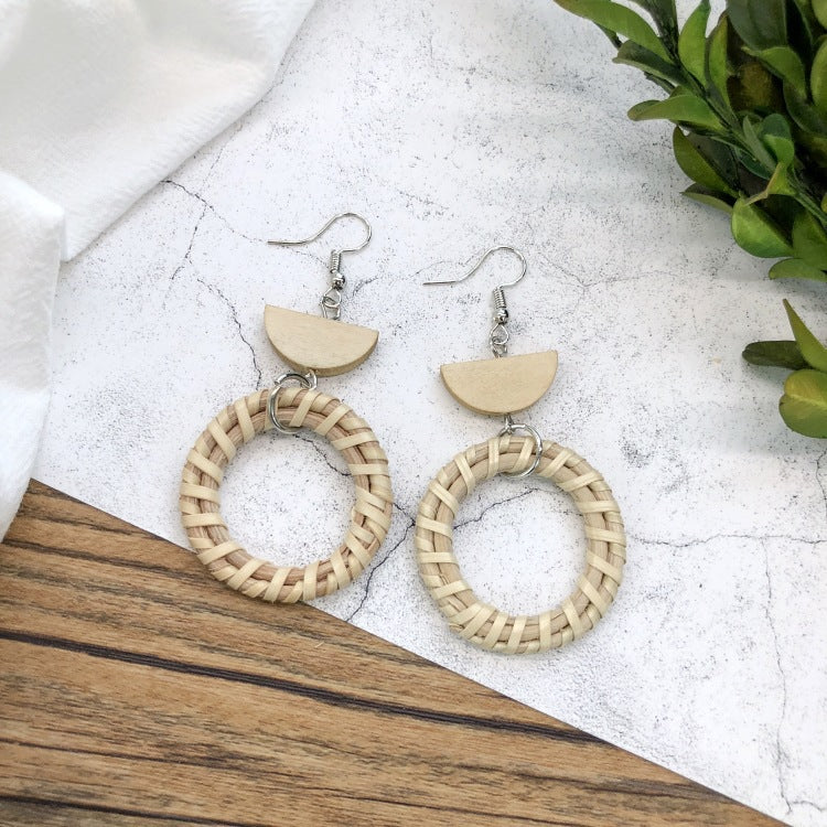 Wholesale Vintage Rattan Weaving Handmade Bohemian Earrings