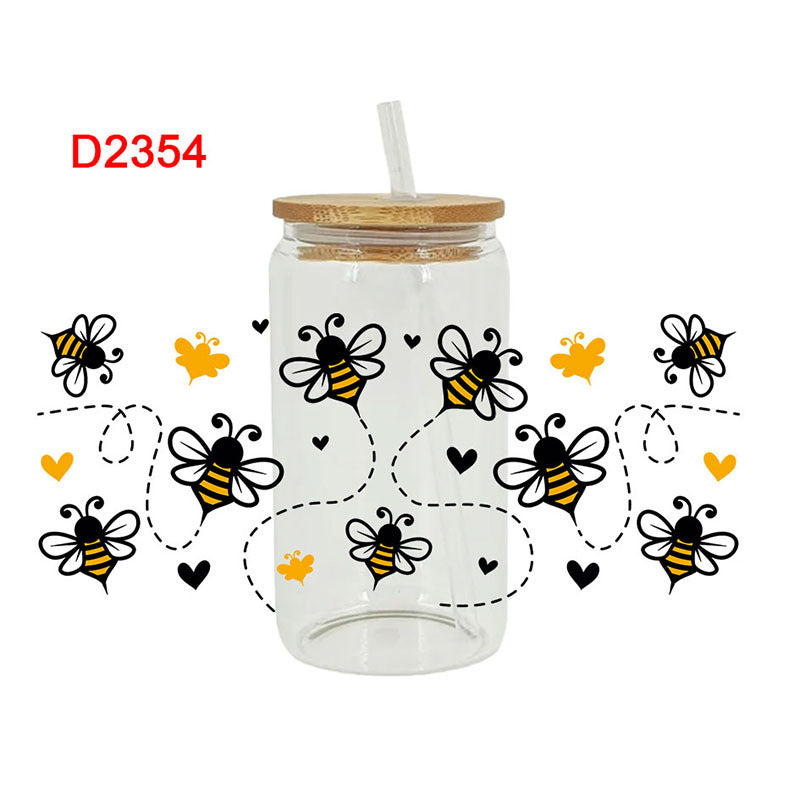 Wholesale Flowers bees butterflies mushrooms 16oz Cup UV DTF Wraps