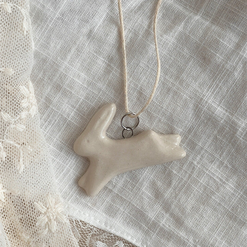 Wholesale rabbit flower print pendant stainless steel necklace