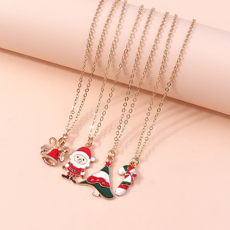 Wholesale Christmas Elk Cane Santa Claus Christmas Tree Necklace Set