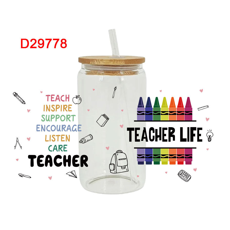 Wholesale Colorful Stationery School Bus Teacher's Day 16oz Cup UV DTF Wraps