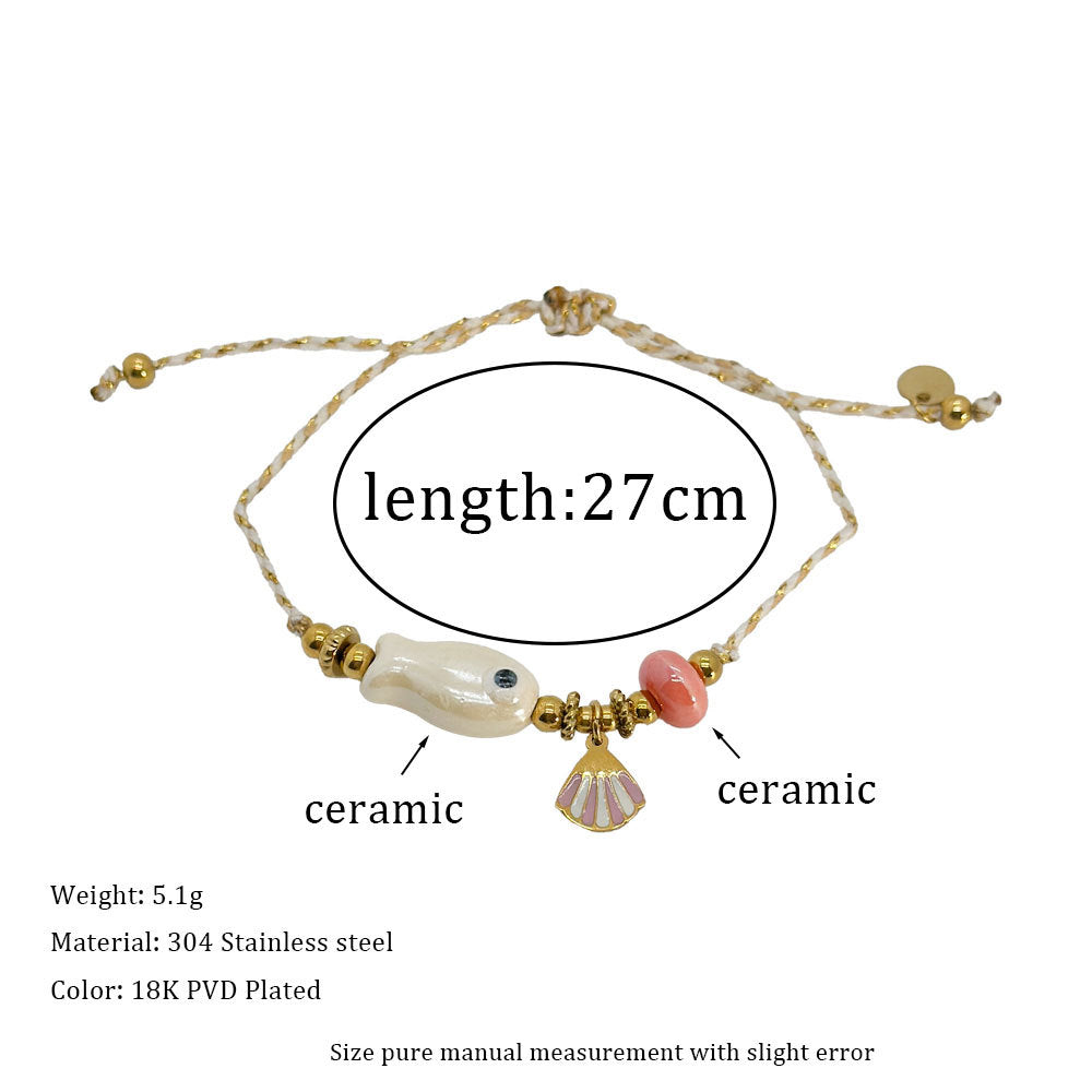 Wholesale Ocean Style Small Fish Ceramic Pendant Adjustable Titanium Steel Bracelets