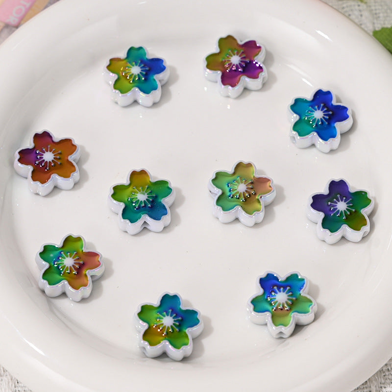 Wholesale 10pcs UV Colorful Double-sided Cherry Blossom Vertical Hole Acrylic Beads