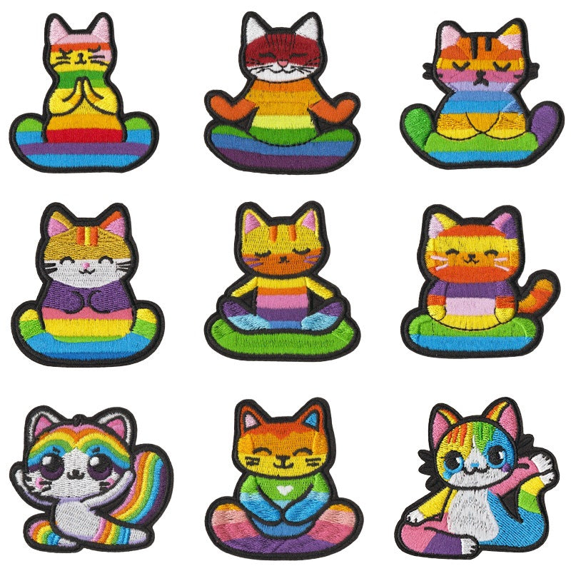 Wholesale Cute Cartoon Cat Embroidery Patches Iron On DIY Sewing Set Of 9 For Clothing Trendy Craft