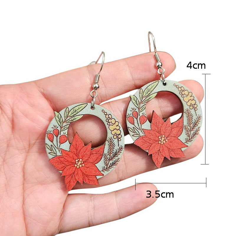 Wholesale Christmas Wooden Bird Santa Claus Tree Flowers Candle Snowman Earrings