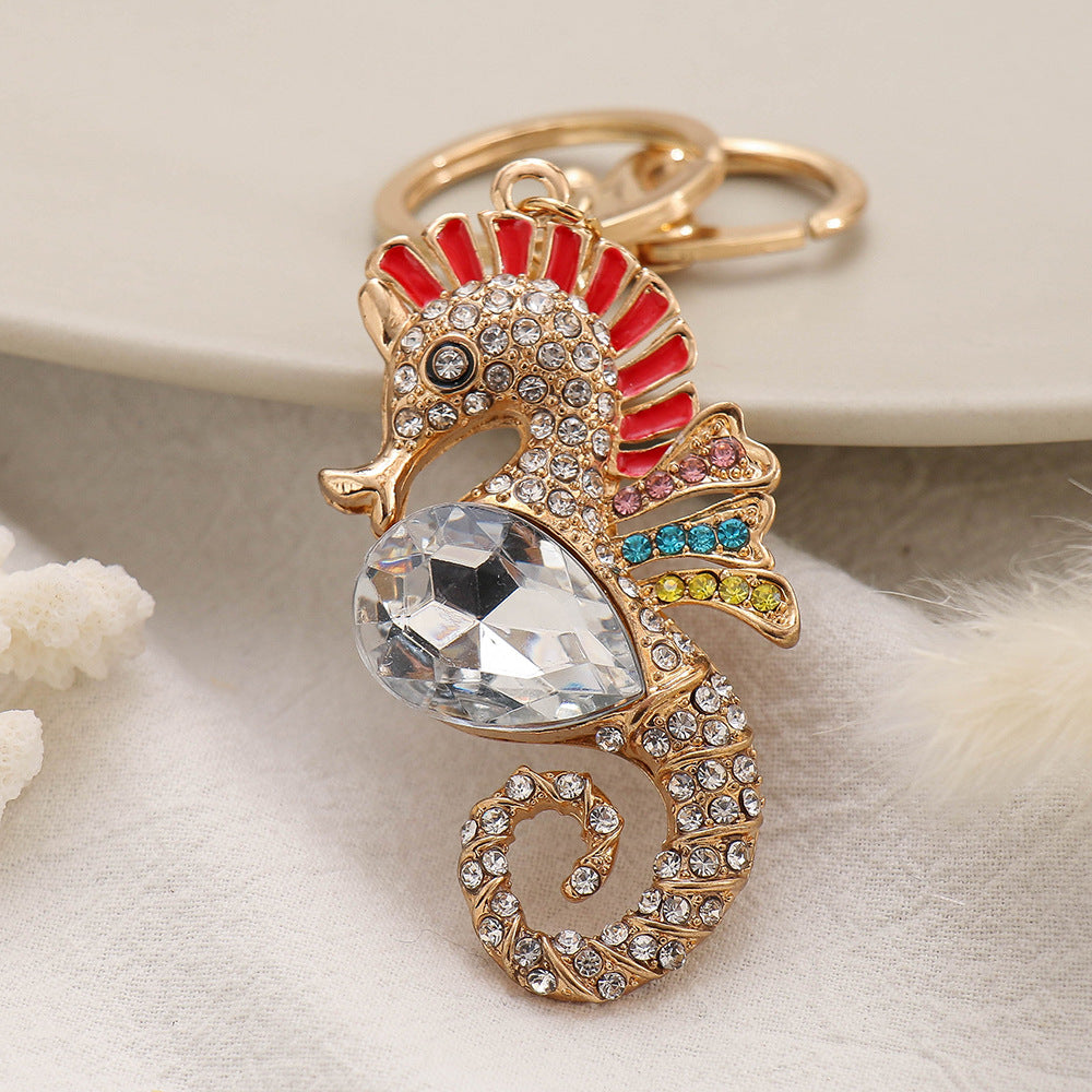 Wholesale Sea Animal Series Diamond Set Cute Seahorse Alloy Keychains