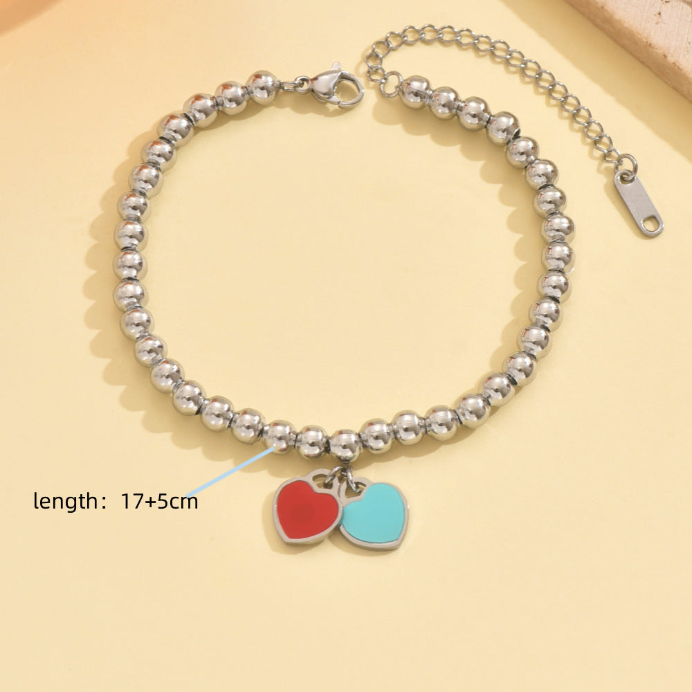 Wholesale Stainless Steel Powder Blue Double Heart Bracelet