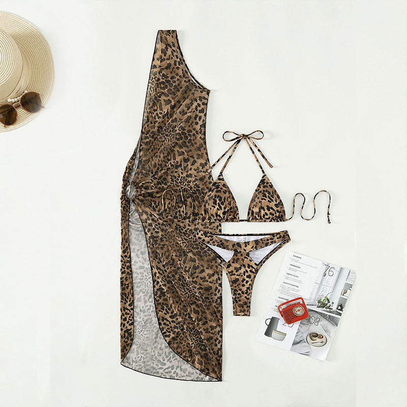 Wholesale Leopard Sunscreen Three-piece Mesh Swimwear