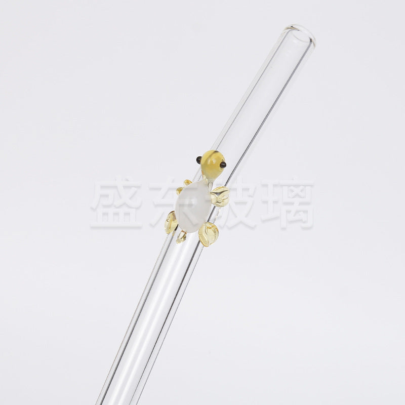 Wholesale Colorful Borosilicate Glass Small Turtle Animal Straws