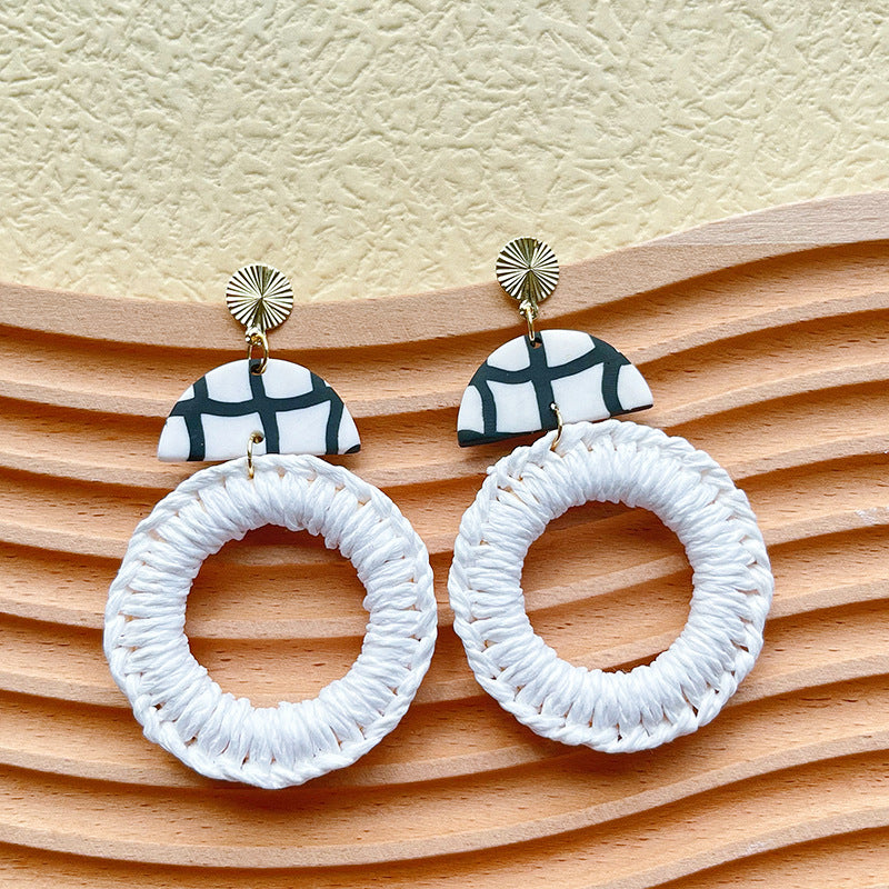 Wholesale Soft Pottery Bohemian Straw Earrings