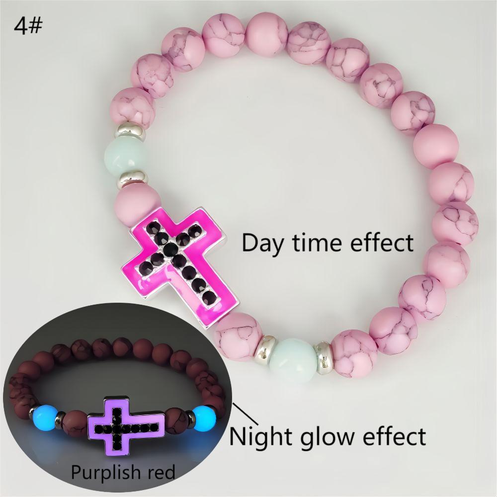 Wholesale Turquoise luminous cross diamond studded prayer bead bracelet