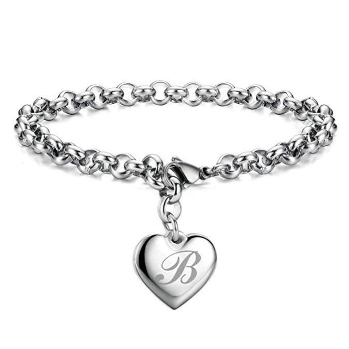 Wholesale Flower Body 26 English Letter Silver Plated Love Bracelet