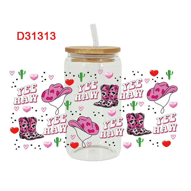 Wholesale Western style rooster boots cowboy hat 16oz Cup UV DTF Wraps